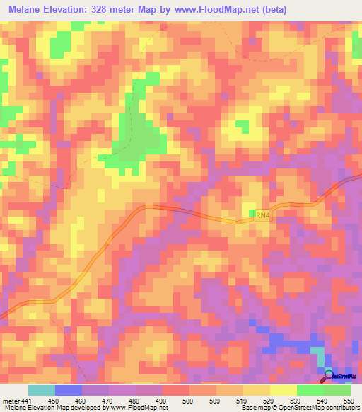 Melane,Gabon Elevation Map