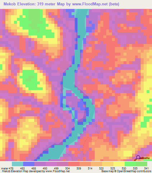 Mekob,Gabon Elevation Map