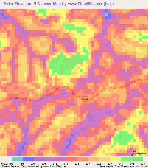 Meko,Gabon Elevation Map
