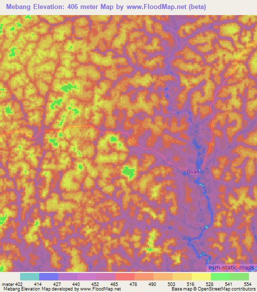 Mebang,Gabon Elevation Map