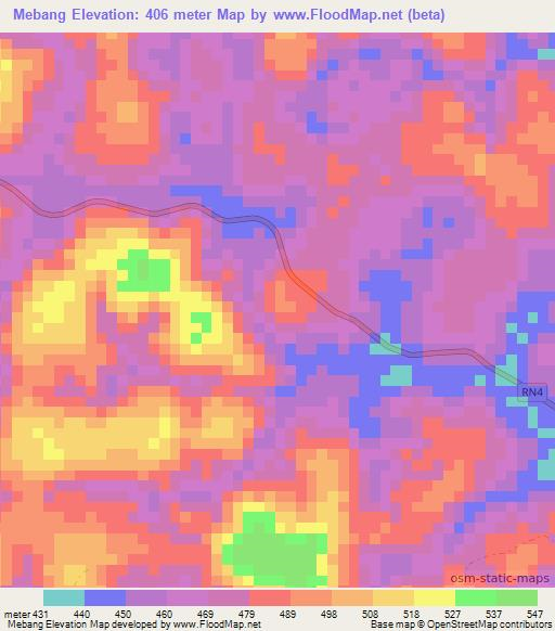 Mebang,Gabon Elevation Map