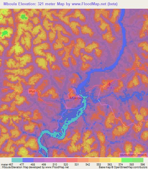 Mboula,Gabon Elevation Map