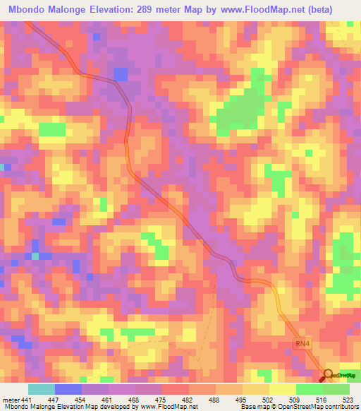 Mbondo Malonge,Gabon Elevation Map