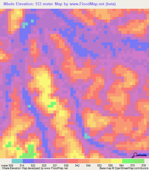 Mbele,Gabon Elevation Map