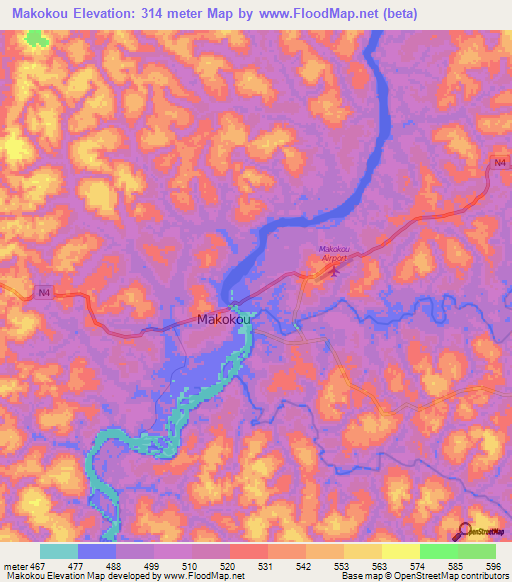 Makokou,Gabon Elevation Map