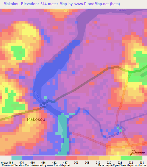 Makokou,Gabon Elevation Map