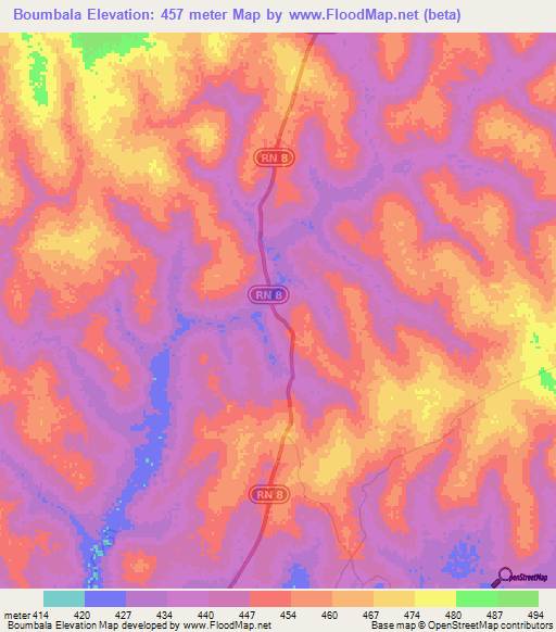 Boumbala,Central African Republic Elevation Map