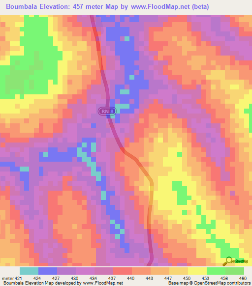 Boumbala,Central African Republic Elevation Map