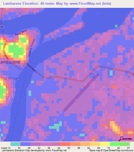 Lambarene,Gabon Elevation Map