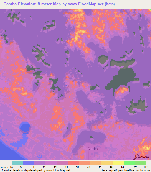 Gamba,Gabon Elevation Map