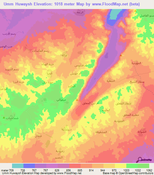 Umm Huwaysh,Syria Elevation Map