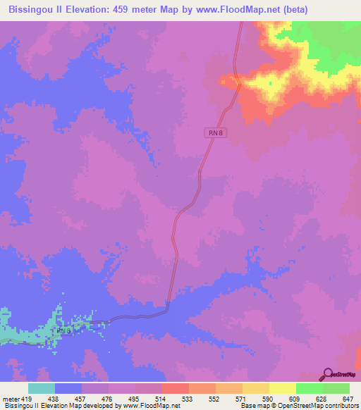 Bissingou II,Central African Republic Elevation Map