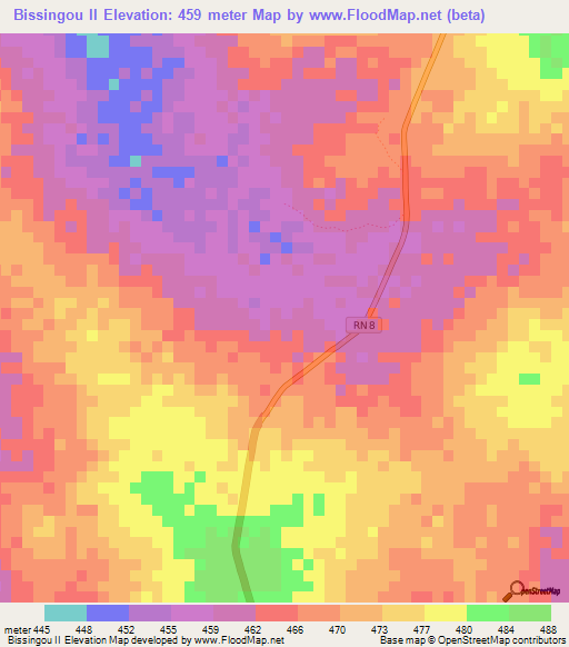 Bissingou II,Central African Republic Elevation Map