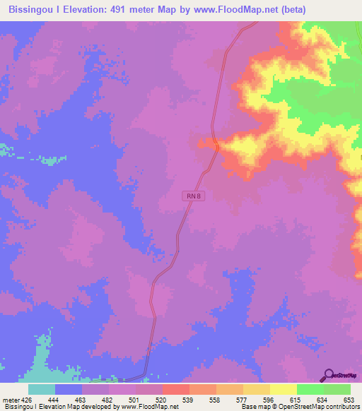 Bissingou I,Central African Republic Elevation Map