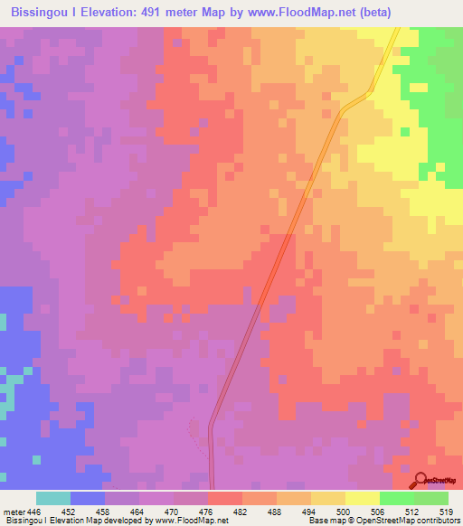 Bissingou I,Central African Republic Elevation Map