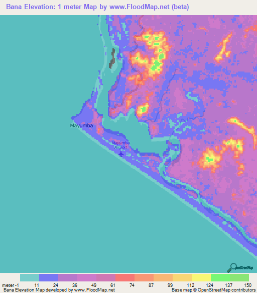 Bana,Gabon Elevation Map