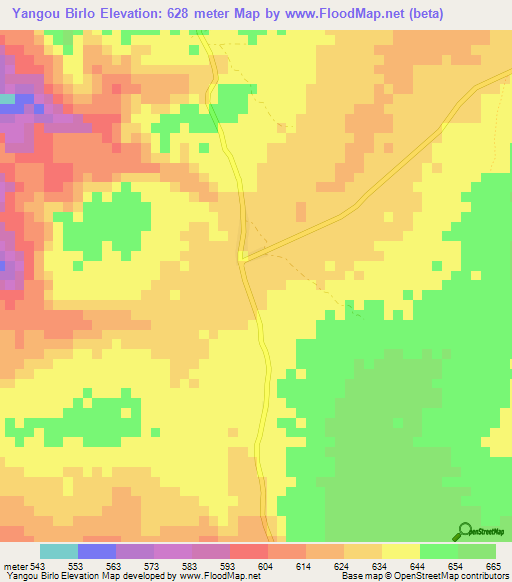 Yangou Birlo,Central African Republic Elevation Map