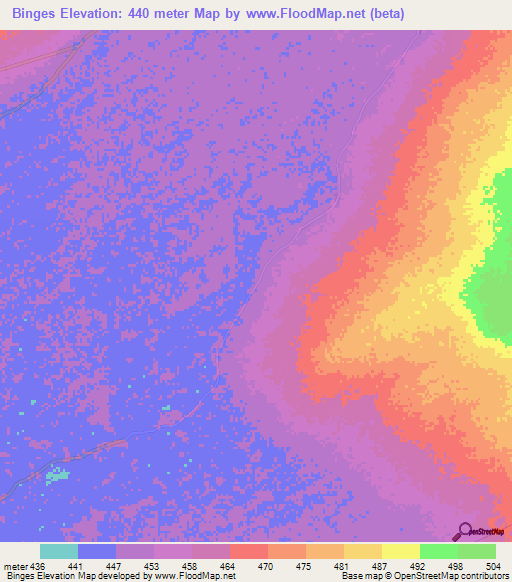 Binges,Central African Republic Elevation Map