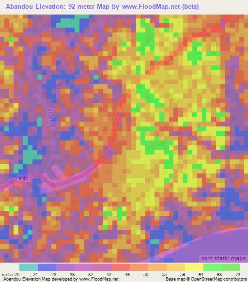 Abandou,Gabon Elevation Map