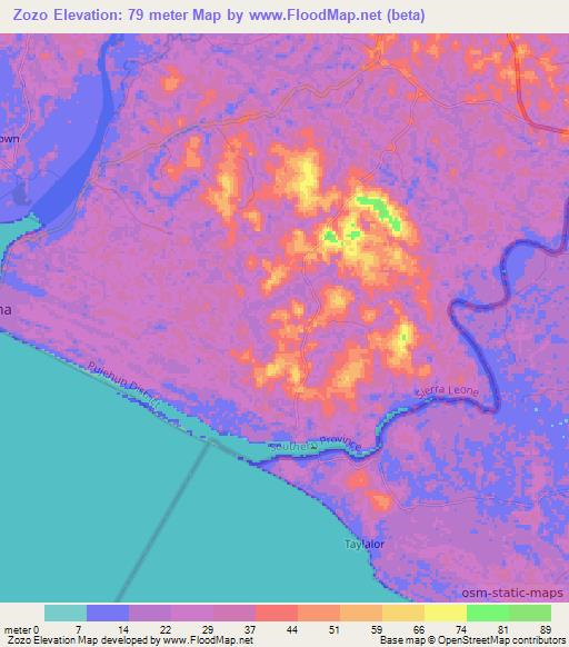 Zozo,Sierra Leone Elevation Map