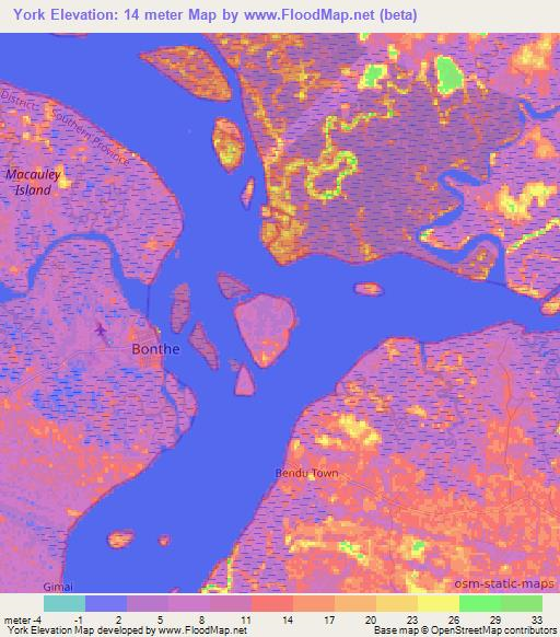 York,Sierra Leone Elevation Map