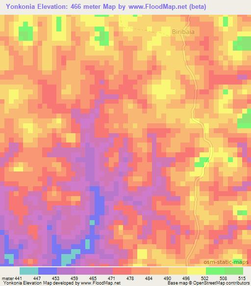 Yonkonia,Sierra Leone Elevation Map