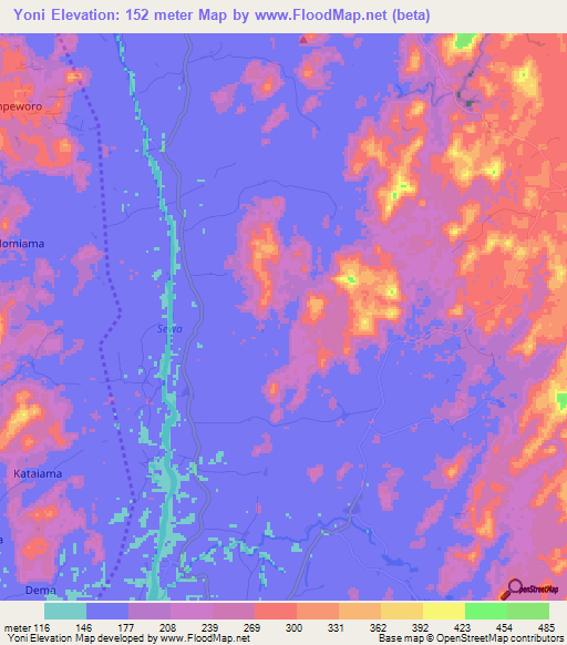 Yoni,Sierra Leone Elevation Map