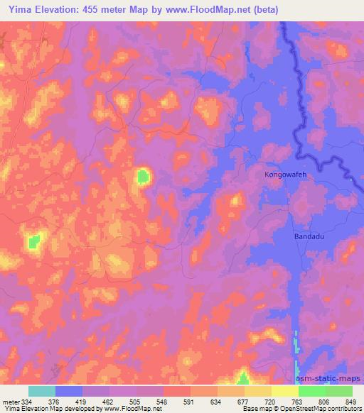Yima,Sierra Leone Elevation Map