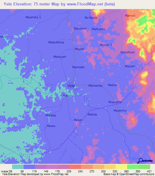 Yele,Sierra Leone Elevation Map