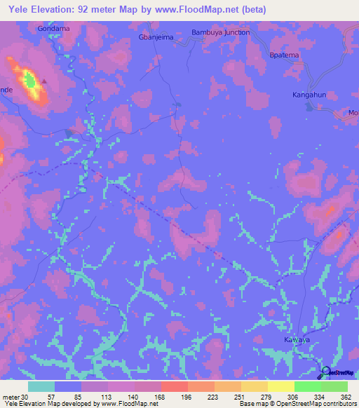 Yele,Sierra Leone Elevation Map
