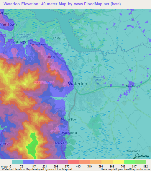 Waterloo,Sierra Leone Elevation Map