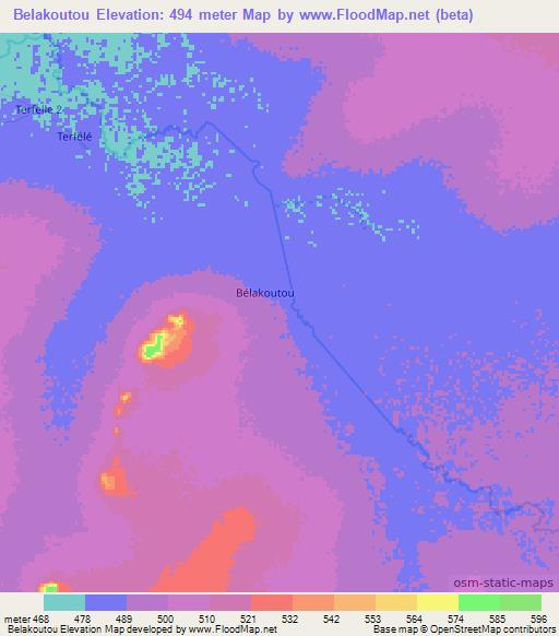 Belakoutou,Central African Republic Elevation Map
