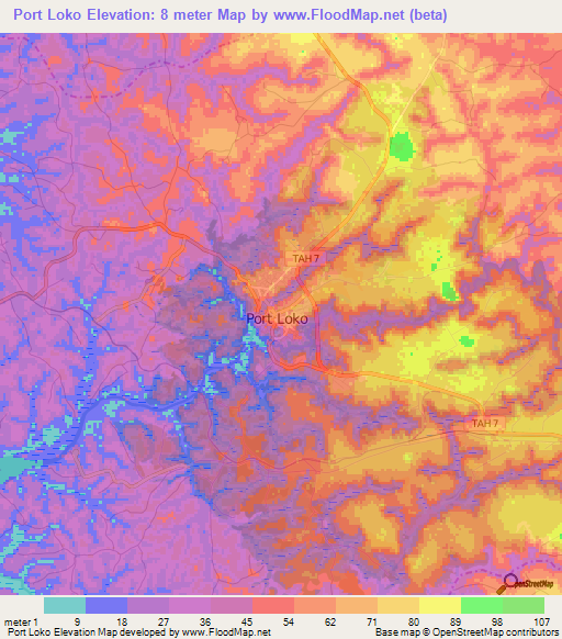 Port Loko,Sierra Leone Elevation Map