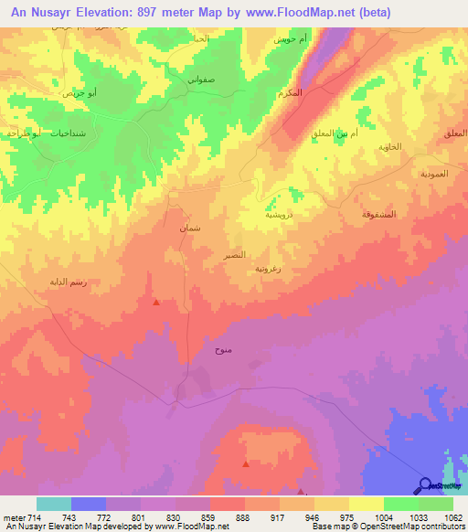 An Nusayr,Syria Elevation Map