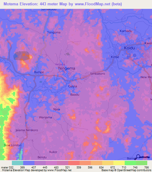 Motema,Sierra Leone Elevation Map