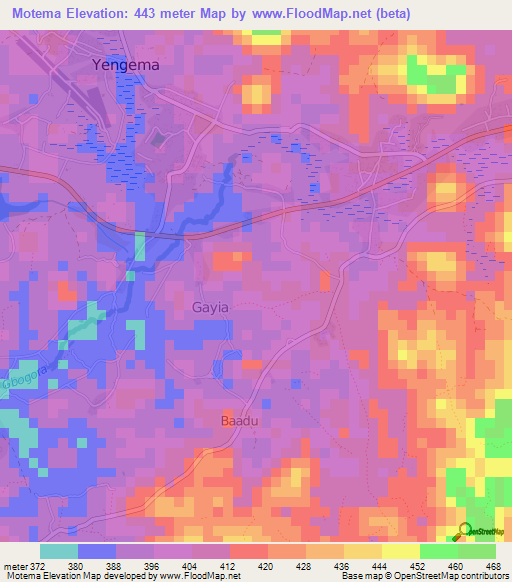 Motema,Sierra Leone Elevation Map