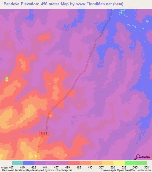 Bandeve,Central African Republic Elevation Map