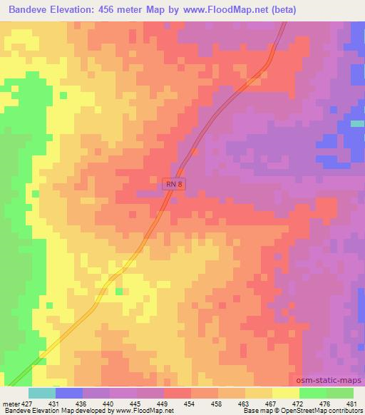 Bandeve,Central African Republic Elevation Map