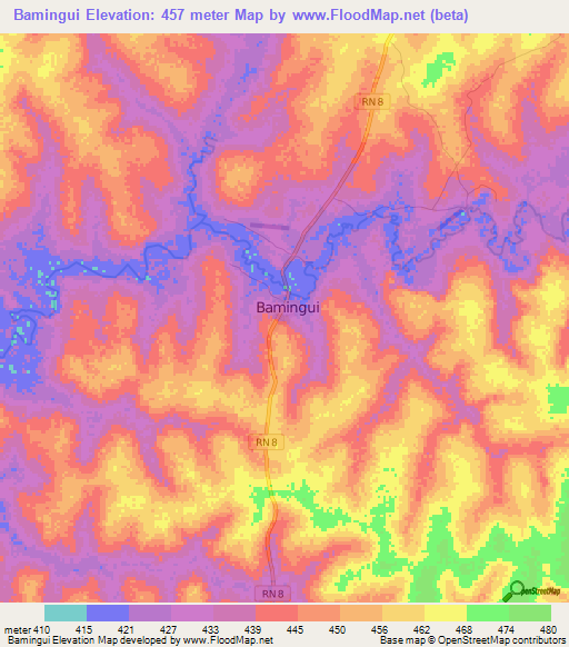 Bamingui,Central African Republic Elevation Map