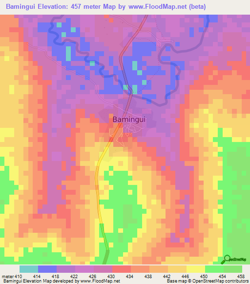 Bamingui,Central African Republic Elevation Map