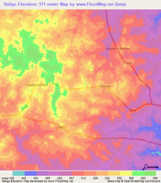 Baligo,Central African Republic Elevation Map