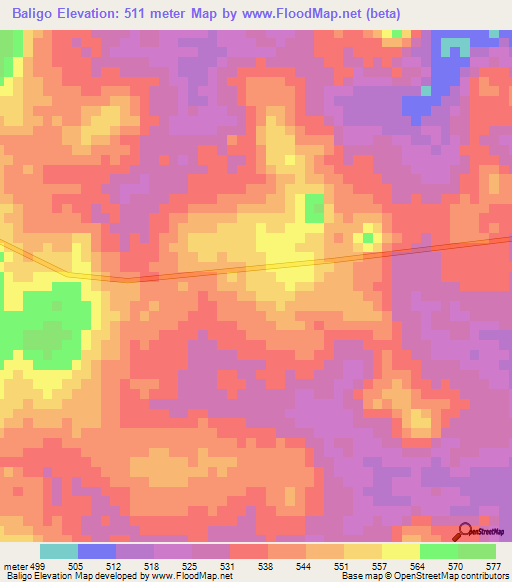 Baligo,Central African Republic Elevation Map