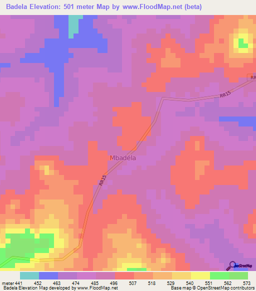 Badela,Central African Republic Elevation Map