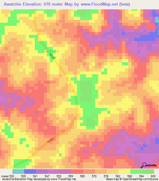 Awatchie,Central African Republic Elevation Map