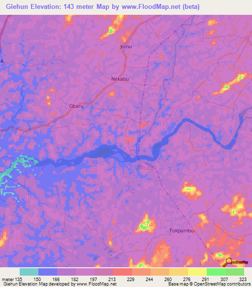 Giehun,Sierra Leone Elevation Map
