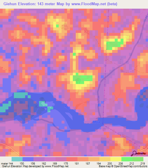 Giehun,Sierra Leone Elevation Map