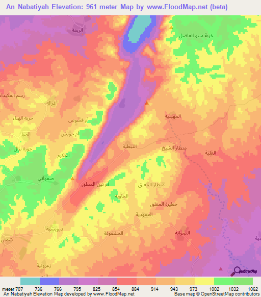 An Nabatiyah,Syria Elevation Map