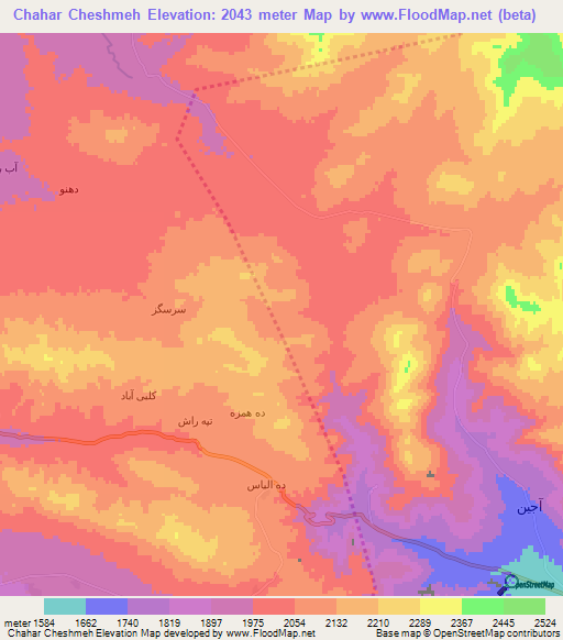 Chahar Cheshmeh,Iran Elevation Map