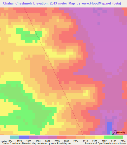 Chahar Cheshmeh,Iran Elevation Map