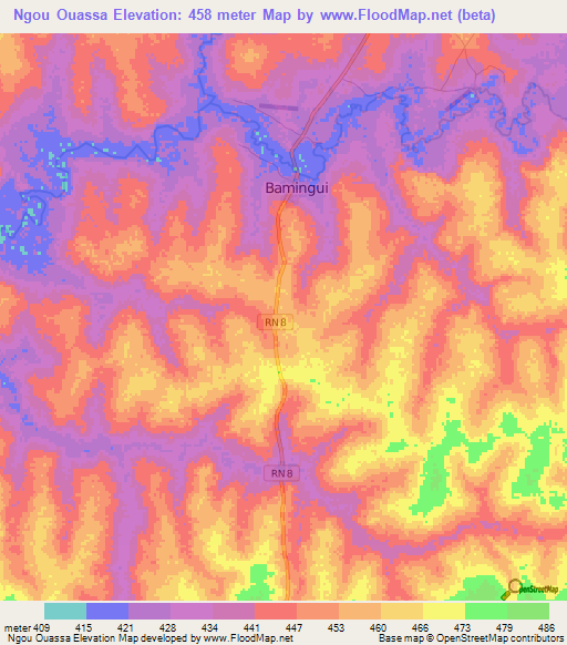Ngou Ouassa,Central African Republic Elevation Map